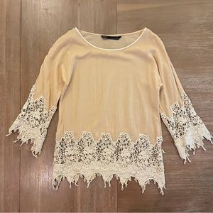 Zara Beige Lace Trim Top